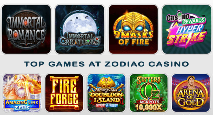 Selection of Zodiac Casino Games including Maple Moolah and Live Roulette Tables
